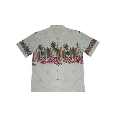 White Hawaiian Shirt - 100% Cotton Poplin Tropical Print w/ Coconut Buttons (S - 3XL in-stock)