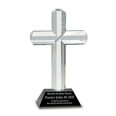 Crystal Cross on Black Pedestal Base