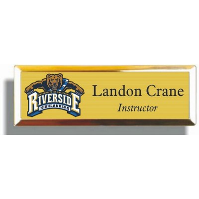Gold Metal Name Badge w/Beveled Frame (3"x 1")