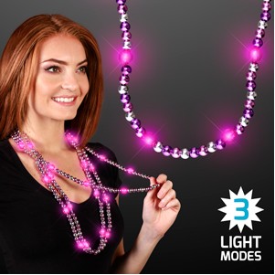 Flashing Light Up Beaded Necklace in Pink, Purple & Silver - BLANK