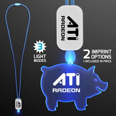 Neon Look Blue LED Cool Lanyards with Acrylic Pig Pendants  - PRINTED