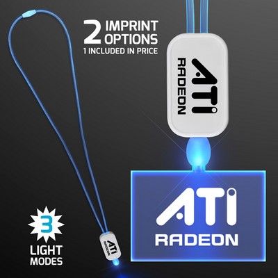 Neon Look Blue LED Cool Lanyards with Acrylic Rectangle Pendants  - PRINTED