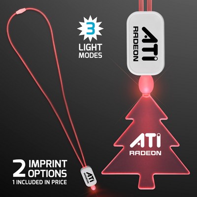 Neon Look Necklace Red LED Lanyards with Acrylic Tree Pendants - PRINTED