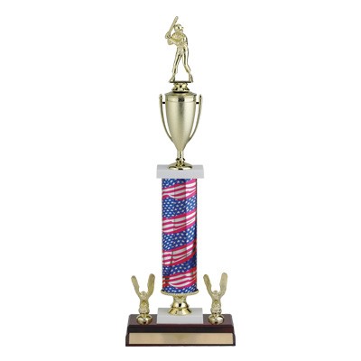 23'' Single Column Stars & Stripes Trophy w/Eagle Trim, Cup & Takes Figure