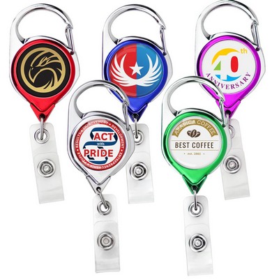 Metallic Finish Carabiner Retractable Badge Reel w/belt clip