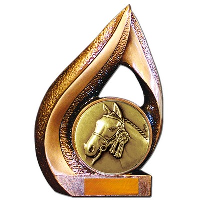 Stock 9" Flame Trophy with 2" Horse Coin and Engraving Plate