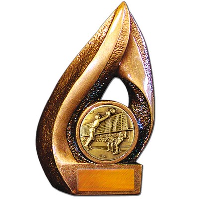 Stock Flame 7" Trophy with 2" Volleyball Coin, Engraving Plate