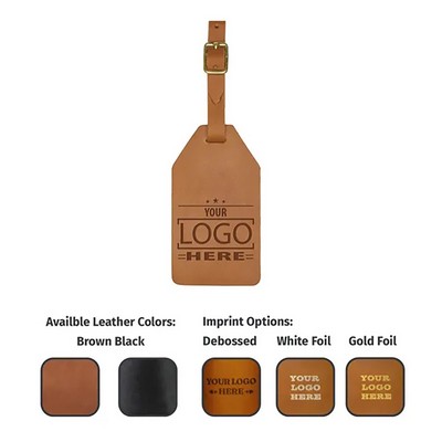 Full-Grain leather Bag Tag w/Buckle Strap/ simple