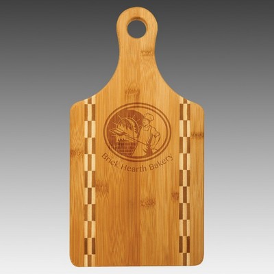 Paddle Shaped Bamboo Cutting Board with Butcher Block Inlay