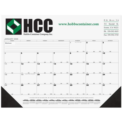 Black Calendar Desk Pad w/13 Sheets & 2 Color Imprint (21 ¾"x 17")
