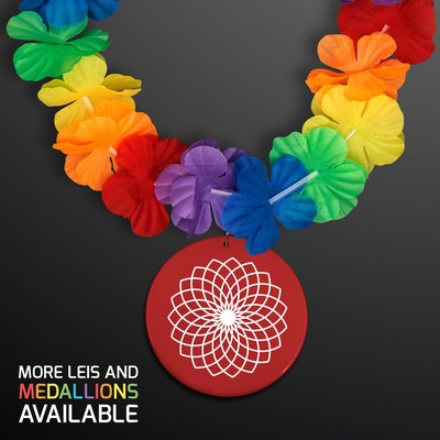 Rainbow Flower Lei Necklace with Red Medallion (Non-Light Up) - PRINTED