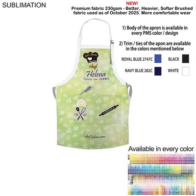 Domestic made Bib Apron, 25x28, 2 Pockets, Adjustable Neck, Sublimated
