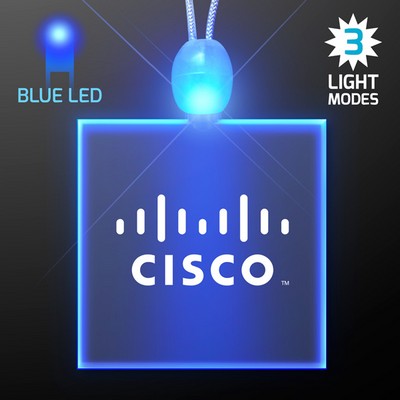 Light Up Promotional Acrylic Square Necklaces with Blue LED - PRINTED