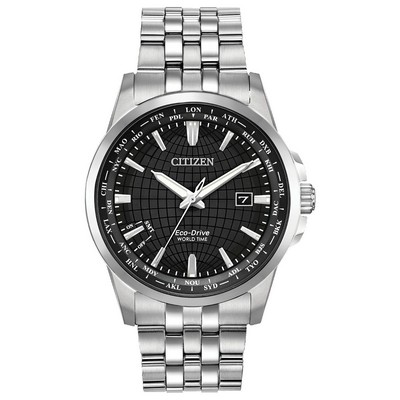 Citizen® Men's Eco-Drive World Time Stainless Steel Watch W/ Black Dial