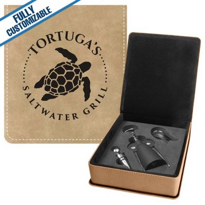 Light Tan Leatherette - 3-Piece Wine Tool Gift Set
