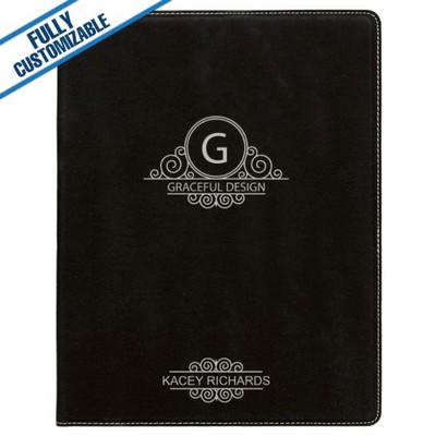 Black & Silver Leatherette - 7X9" Portfolio Folder With Notepad