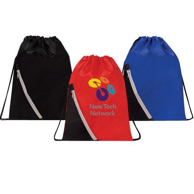 210 Denier Drawstring Backpack w/Zipper Pocket