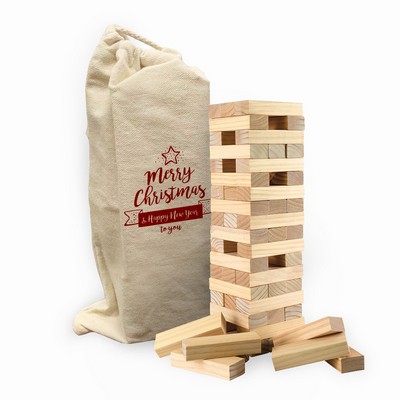 Wooden Tower Stacking Game Kit With Cotton Pouch