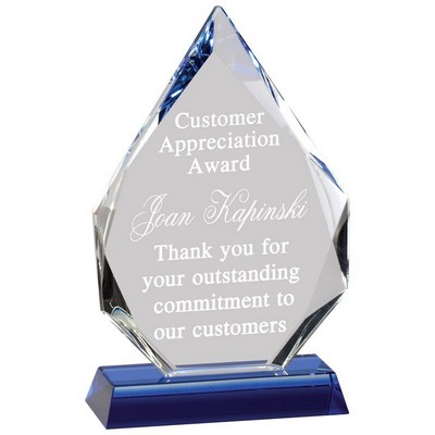 Optical Arrowhead Crystal Award w/Blue Base (7 ½" x 4 ¾")