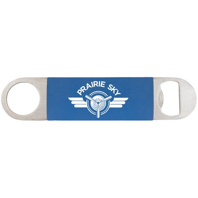 Blue/White Bottle Opener with Silicone Grip (1 1/2" x 7")