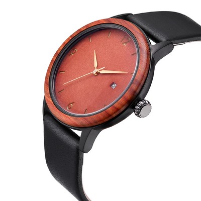 Red Sandalwood & Leather Watch