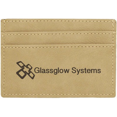 4" x 2 3/4" Light Brown Laserable Leatherette Wallet Clip