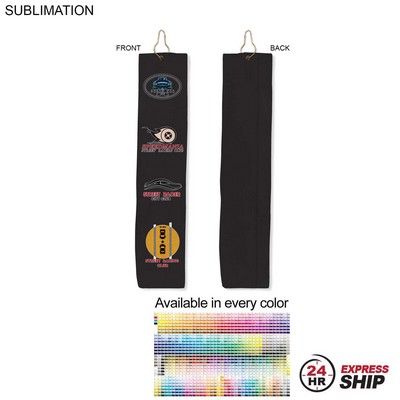 24 Hr Express Ship - Colored Microfiber Dri-lite Terry Golf Towel, Trifold Grommet and Hook