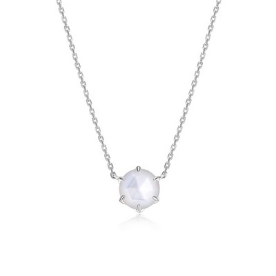 Fleur De Vie Round Genuine Mother of Pearl Necklace - Silver