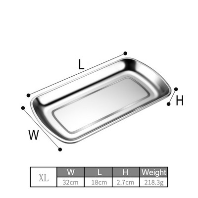 12.60" Stainless Steel Rectangular Thickened Tray Stainless Steel Metal Tray