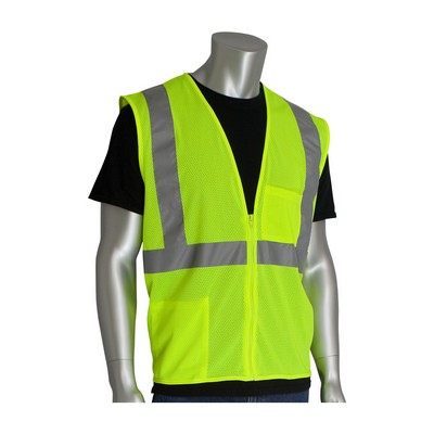 PIP® Class 2 Two Pocket Zipper Mesh Hi-Viz Vest
