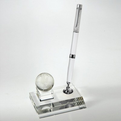 White Ballpoint Pen Set Crystal Desktop Award