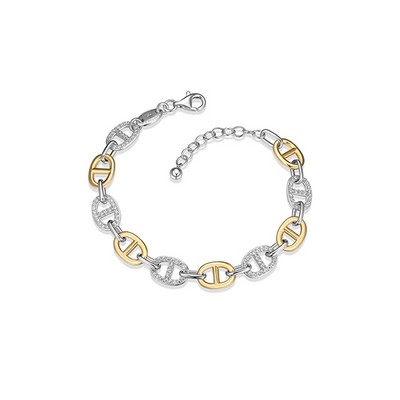 Charles Garnier Sterling Silver "Mariner Link" with Diamondlite Bracelet - Silver and Gold