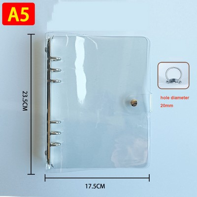 A5 Clear Soft PVC Round Ring Binders, 6-Ring Binder Cover with Snap Button Closure