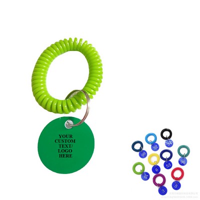 Imprinted Wrist Coil Key Ring w/Oval Key Tag