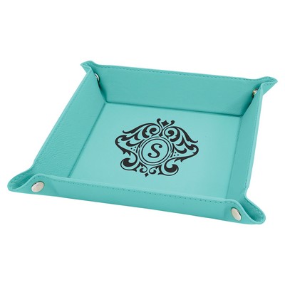 6" x 6" Teal Leatherette Snap Up Tray with Silver Snaps