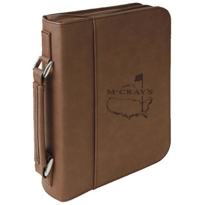 7 1/2" x 10 3/4" Dark Brown Leatherette Book/Bible Cover with Handle & Zipper