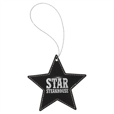 Black/Silver Leatherette Star Ornament with Silver String