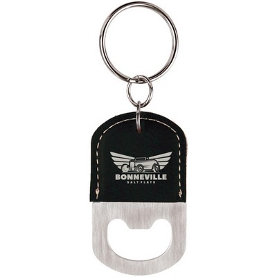 Oval Black/Silver Leatherette Bottle Opener Keychain