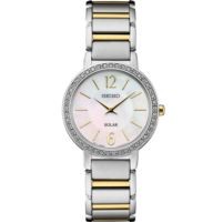 Seiko Crystals Solar Two Tone Watch w/Mother of Pearl Dial