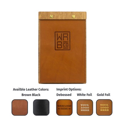 Full-Grain Leather and Wood Restaurant Menu Cover- standard 8.5'' x 5.5'' paper