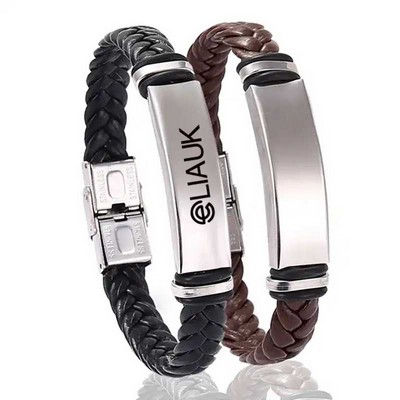 Stainless Steel Leather Woven Bracelet