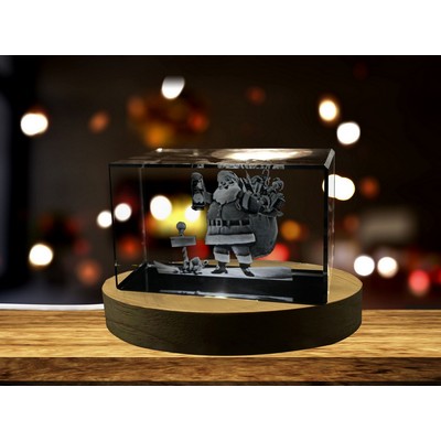 Santa Claus 3D Engraved Crystal Trophy Award w/LED Base - Holiday Decor