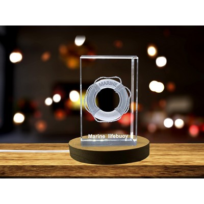 Marine Lifebuoy 3D Engraved Crystal Trophy Award w/LED Base Light