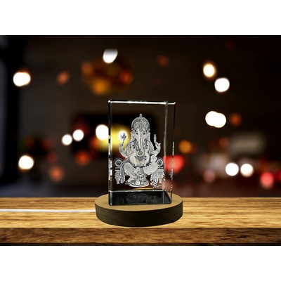 Ganesha 3D Engraved Crystal Trophy Award w/LED Base