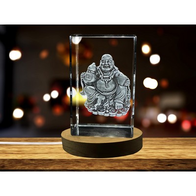 Chinese Buddha 3D Engraved Crystal Trophy Award w/LED Base Light