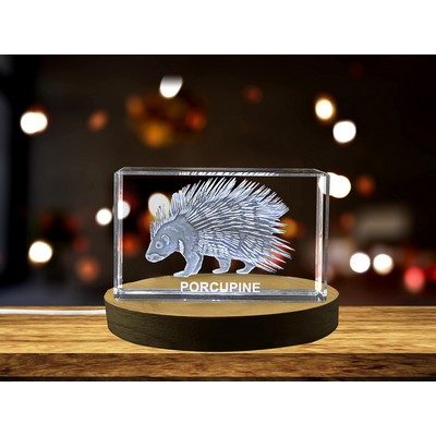 Porcupine Enigma 3D Engraved Crystal Keepsake w/LED Base