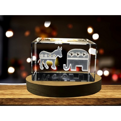 Political Animals Engraved Crystal Award w/LED Base - Donkey & Elephant Decor