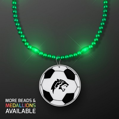 Green LED Bead Necklace with Soccer Ball Medallion - PRINTED