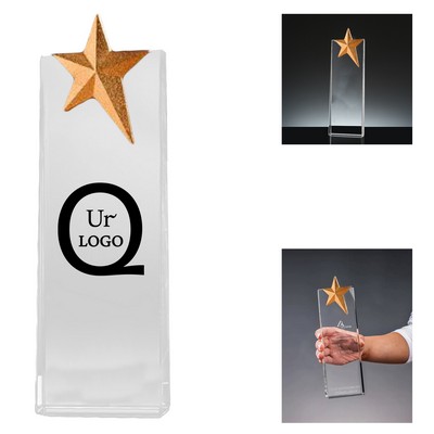 Rectangular K9 Crystal Award With Copper Star