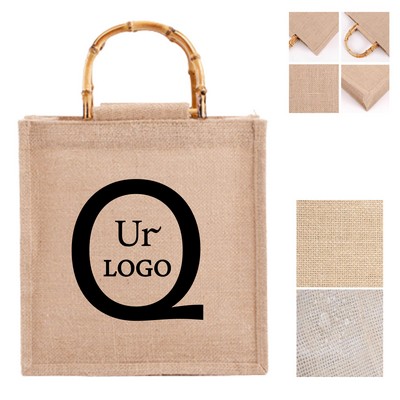 Jute Tote Bag With Bamboo Handle